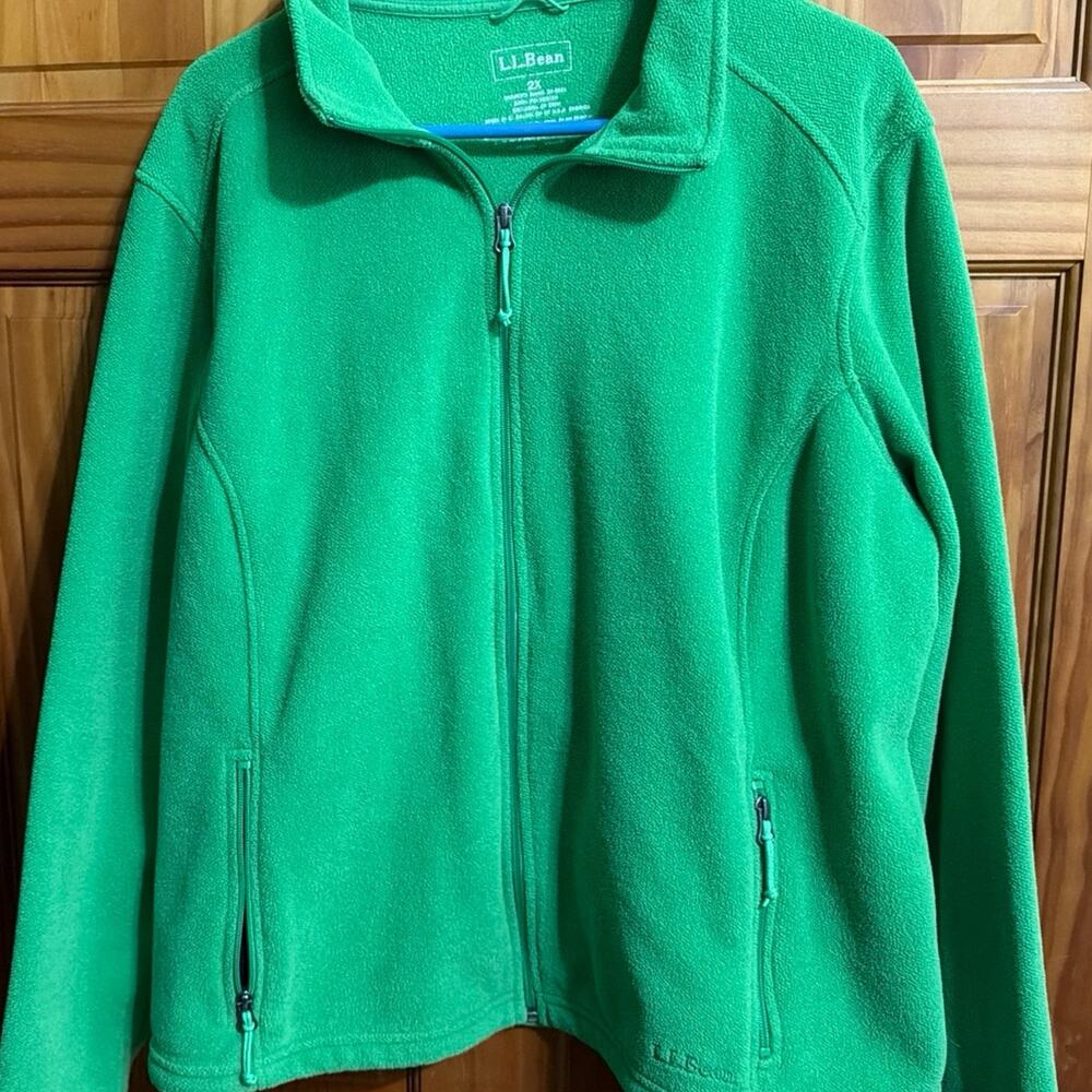 LL Bean Jacket Women’s XXLarge Green Polyester Fleece Full Zip Pocket Mock Neck